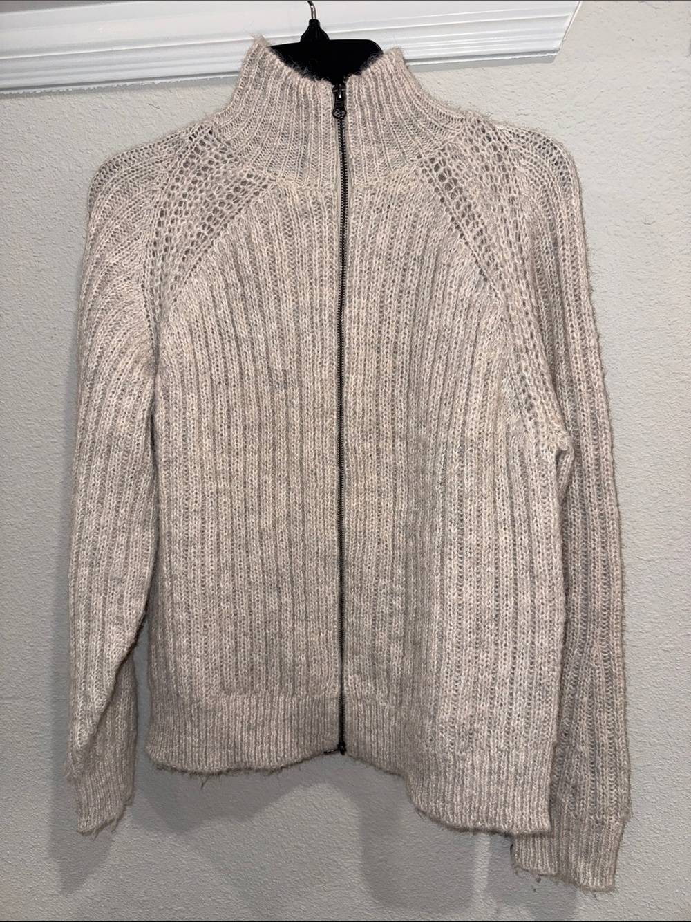H&M Cream Ribbed Zip-Up Turtleneck Sweater